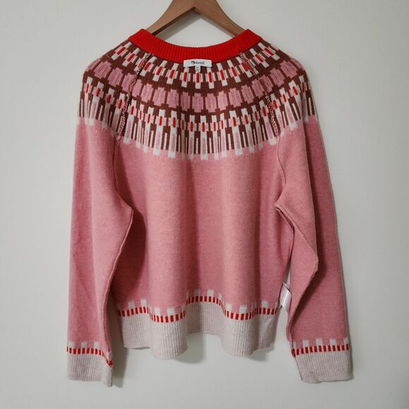 Madewell Fair Isle Mayer Pullover Sweater in Heather Blossom Pink Wool-Blend 2XL - Picture 5 of 9